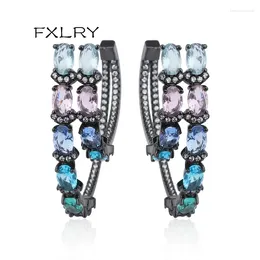 Hoop Earrings FXLRY Personality Multicolor Double Round Zircon Colorful Big Circle Earring For Women Fashion Party Jewelry
