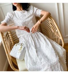 Work Dresses Embroidery Elegant Chic Dress Sets Summer 2 Piece Hollow Out Beige Skirt Womens Blouse Ladies Casual Outfits