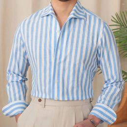 Men's Casual Shirts High Quality Cotton Blend One Piece Collar Striped Long Sleeved Shirt Business Leisure Comfortable Breathable Top For