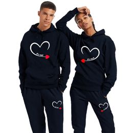 Men Sweatshirts Women Hoodies Couple Tracksuit Im With Her Print Lover Hoodie and Pants 2 Pieces Hooded Sweat Fleece Suits 240329