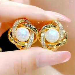 Dangle Earrings French Light Luxury Crystal Pearl Flower Stud For Women Zircon Exquisite Star Shell Earring Party Christmas Jewellery Gif