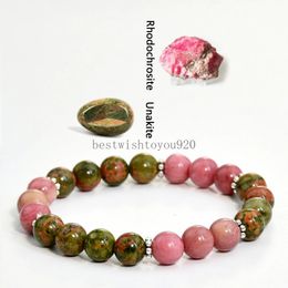 New Vintage Jewelry Bracelet Natural Stone Unakite Rhodonite Bracekets Women