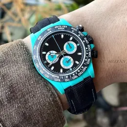 Carbon Fibre case luminous coating multifunction watch diameter 40mm with Cal 4130 integrated timing movement Sapphire Mens Wristwatch Waterproof BT Factory