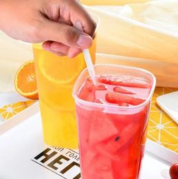 Disposable Cups Straws 960ML Thick Transparent Plastic Drinking With Lid Juice Tea Cup Fork Wholesale