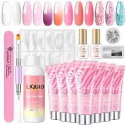 Dresses Poly Nail Gel Set Full Manicure Set Glitter Thermal Quick Extension Uv Gel Kit Acrylic Solution Soak Off Nail Gel Polish Set