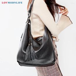 Drawstring Luxury Ladies Hand Bags Black Tassel Big Tote Bag Woman Women Shoulder Designer Genuine Leather Large Capacity 2024