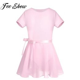 Kids Girls Ballet Gymnastic Leotard Tutu Dress Ballerina Stage Show Dancewear Dance Class Costume Bodysuit with Chiffon Skirt 240401