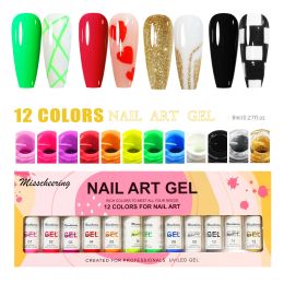 Gel 1set 12 Colour Painting Gel Polish Nail Art Kit Glitter Drawstring Glue for Manicure Uv/led Gel for Diy