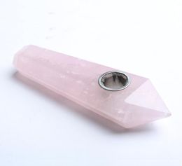 HJT Whole new novelt Carb Hole smoking pipes natural Pink CRYSTAL quartz Tobacco Pipes healing Hand Pipes POUCH1845422