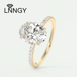 Lnngy 4 Prong Setting Oval Cut Simulated Diamond Ring for Women 925 Sterling Silver Halo Engagement Couples Wedding Gift 240401