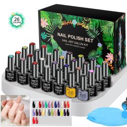 Kits LNWPYH 8ml Gel Nail Polish Kit 26 Colours Glitter Soak Off UV LED Varnishes SemiPermanent Varnish Nail Art Salon Nail Polish Set