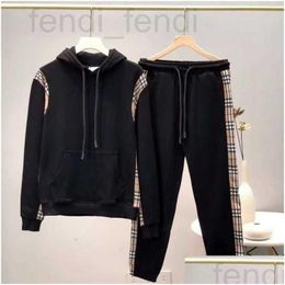 Mens Hoodies Sweatshirts Designer Hoodie Luxury High Quality Plaid Plo Set Loose Casual Sports Suit Womens Digirl W7Ms Drop Delivery A Otdce