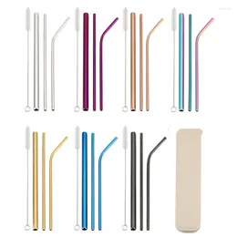 Drinking Straws 8 Sets Reusable Metal Stainless Steel Sturdy Bent Straight Drinks Straw With Brush Party Accessory Wholesale X2