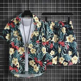 Men's Casual Shirts Summer Short Slve Flower Shirt Mens Beach Sets Hawaiian Style Retro Handsome Casual Thin Shirt Hawaiian Shirt T240408