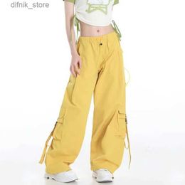 سراويل جينز للسيدات American Vintage Dopamine Cargo Pants نساء كبير الحجم كبير الخصر متعدد الاستخدامات الاتجاهات الرياضية غير الرسمية سراويل الساق على نطاق واسع Y240408