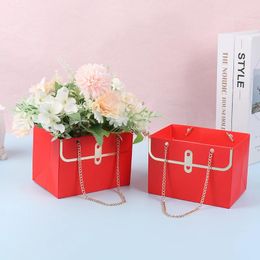 Gift Wrap Portable Flower Box Foldable Paper Hand Bag Kraft Handbag Wedding Party Packaging For Candy Cake Birthday