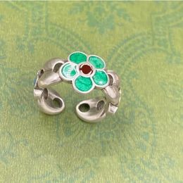 Luxury Ring Stylish Enamel Rings For Women Designer Flower Jewelry Retro Woman Open Ring Silver Party G Jewlery With Box -7