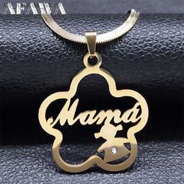 Pendant Necklaces Moms Letter Girl Flower Necklace Womens Stainless Steel Crystal Gold Family Love Necklace Jewelry Mothers Day N402S02240408