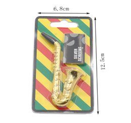 Metal Pipe Set Kit Mini Saxophone Trumpet Speaker Sax Shape Tobacco Pipes Smoking Herb Cigarette Pipe with Screens Mesh Philtre Gol6230639