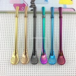 Drinking Straws 500pcs Stainless Steel Cocktail Yerba Mate Tea Spoon Straw Silver Gold Bar Accessor