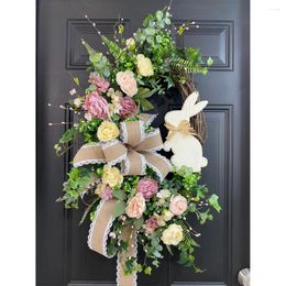 Decorative Flowers Easter Wreath Holiday Wedding Hanging Wall Door Artificial Garland Home Office Living Room Decoration Ornament