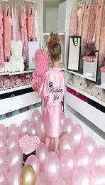 Pink Bathrobe Kids Fashion Toddler Baby Kid Solid Silk Satin Kimono Robes Bathrobe Birthday Girls Sleepwear Roupao Infantil MX20084258267
