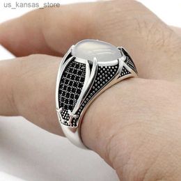 Cluster Rings Vintage Islamic Religion Mens Muslim Ring Network Trkiye Double Sword Oval CZ Stone Punk Party Wholesale Jewelry240408