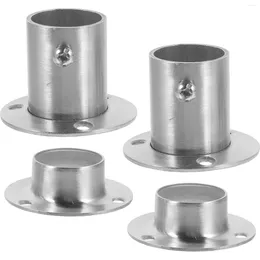 Shower Curtains 4pcs Stainless Steel Pole Sockets Flange Rod Holders Closet Brackets