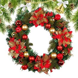 Decorative Flowers 40cm Outdoor Christmas Wreath Large Rattan Ornament Artificial Garlands With Flower Berries Ball Garland Wall Decoration