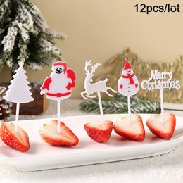 Baking Tools 12Pcs/Set Merry Christmas Series Fruit Fork Plastic Mini Cartoon Kids Cake Toothpick Bento Lunch Party Decoration