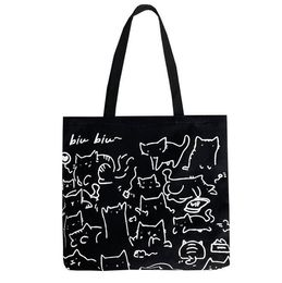 2024 art cute fashion cartoon shoulder bags print vintage large capacity canvas tote bags casual women shopping bags