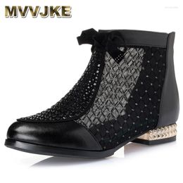 Sandals Summer Cool Mesh Boots Fashion Rhinestone Bow Women Leather Women's Shoes Hollow Fishmouth