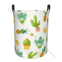 Laundry Bags Bathroom Organizer Watercolor Cactus With Fruits Folding Hamper Basket Laundri Bag For Dirty Clothes Home Storage