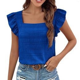 Women's T Shirts Ladies Fashion T-Shirts Daily Casual Solid Colour Square Neck Ruffle Cuff Cap Sleeves Crop Tops Summer Commuting All-Match