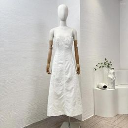 Casual Dresses White Sleeveless Tube Midi Dress 2024 High Quality Stretchable Shirred Back Women Elegant Clothing