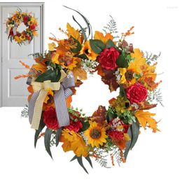 Decorative Flowers Fall Floral Wreath With Bow Reusable For Thanksgiving Clebration Indoor Outdoor Seasonal Decor Farmhouse Front Door