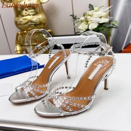 Sandals Round Toe Rhinestones Women Stiletto Heels Buckle Strap Slingback Fashion Sexy Summer Shoes 2024 Arrivals