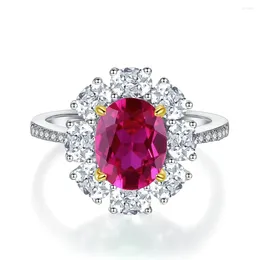Cluster Rings Ruby Sterling Silver Ring For Women 925 Full Diamond Egg Colour Treasure