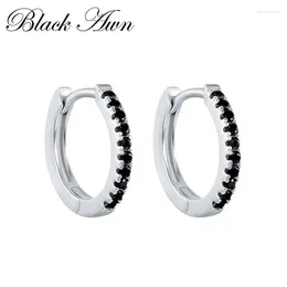 Hoop Earrings 2024 Classic Silver Colour Round Black Trendy Spinel Engagement For Women Jewellery I163