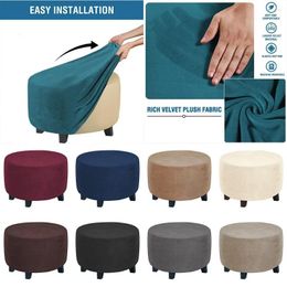 Chair Covers Velvet Stretch Round Ottoman Stool Slipcovers Storage Rectangle Footstool Furniture Protector