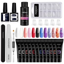 Kits Phoenixy 12/9/6Pcs Poly Nail Extension Gel Set Quick Building UV Gel Slip Solution Poly Nail Gel Nail Art Tools without Lamp Kit