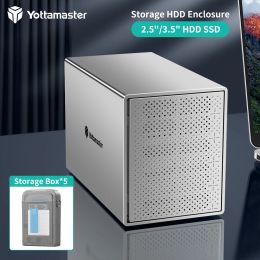 Enclosure Yottamaster 5 Bay Aluminium 2.5"/3.5" Usb3.0 External Hard Drive Enclosure Sata3.0 Support 5x10tb for Personal Storage Hdd Case