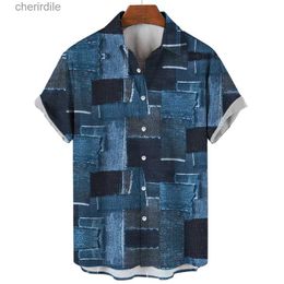 Men's Casual Shirts Retro mens 3D printed short sleeved casual lapel shirt oversized mens clothing patch work T-shirt top plain street clothing yq240408