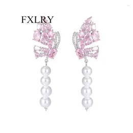 Dangle Earrings FXLRY Elegant Inlaid Zircon Long Pearl Fringe Butterfly For Women Party Jewellery