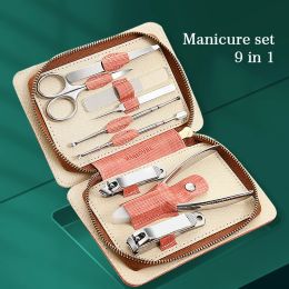 Kits 9Pcs Luxury Manicure Set Stainless Nail Clipper Kit Surgical Grade Scissors Cuticle Cutter Trimming Full Function Pedicure Tool