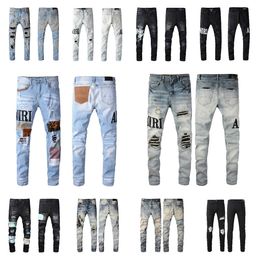 designer purple jeans man pants black skinny stickers light wash ripped motorcycle rock revival joggers true religions men High quality brand trousers amirrs jeans