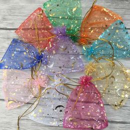 Gift Wrap 100Pcs/Lot Organza Bags Colourful Shiny Moon Star Sequins Drawstring Pouches For Wedding Party Candy Gifts Jewellery Packing