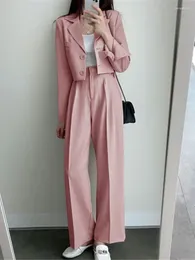 Women's Two Piece Pants Set Womens Casual Short Blazer Sets Girl Outifits Pure Colour Office Wear Fashion Topcoat Spring Pantsuit