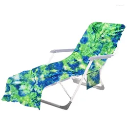 Chair Covers Pool Towel Tie-Dye Pattern Microfiber Lounge With 3 Pockets 210x75cm/82.5x29.5inch No Sliding Cover For