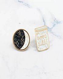 Good Vibes Enamel Pin Constellation Day And Night Moon Brooch Pins Button Denim Jacket Coat Collar Pin Badge Jewellery Gift3110886